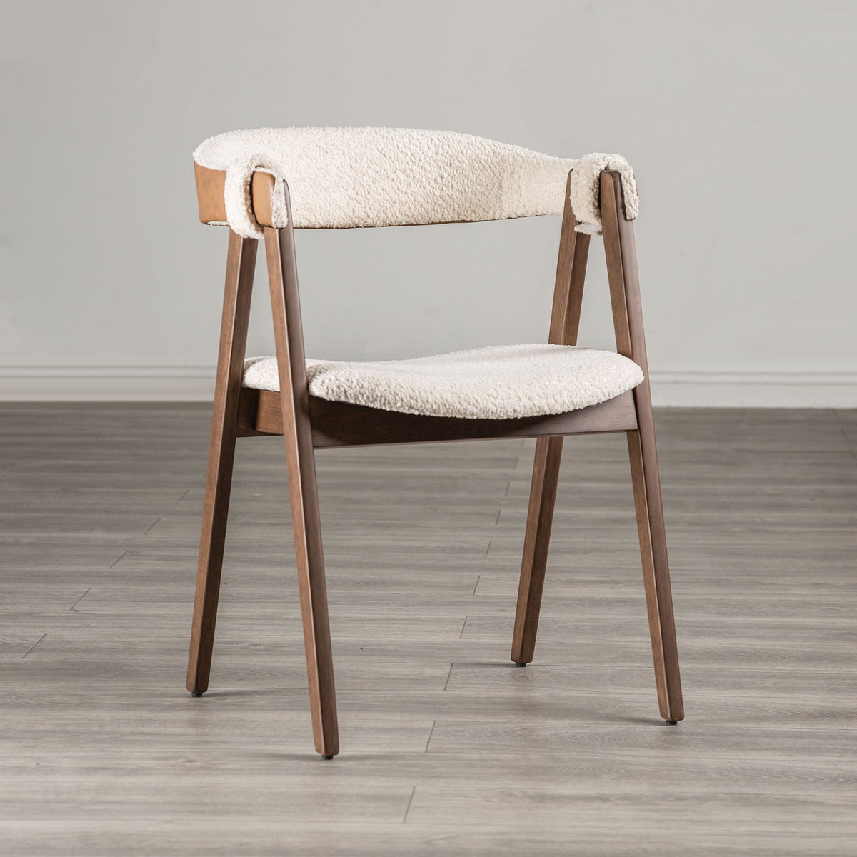 Mid-Century Modern 2pc Side Chair Padded Seat And Back Curved Panel Back Walnut And Beige Finish