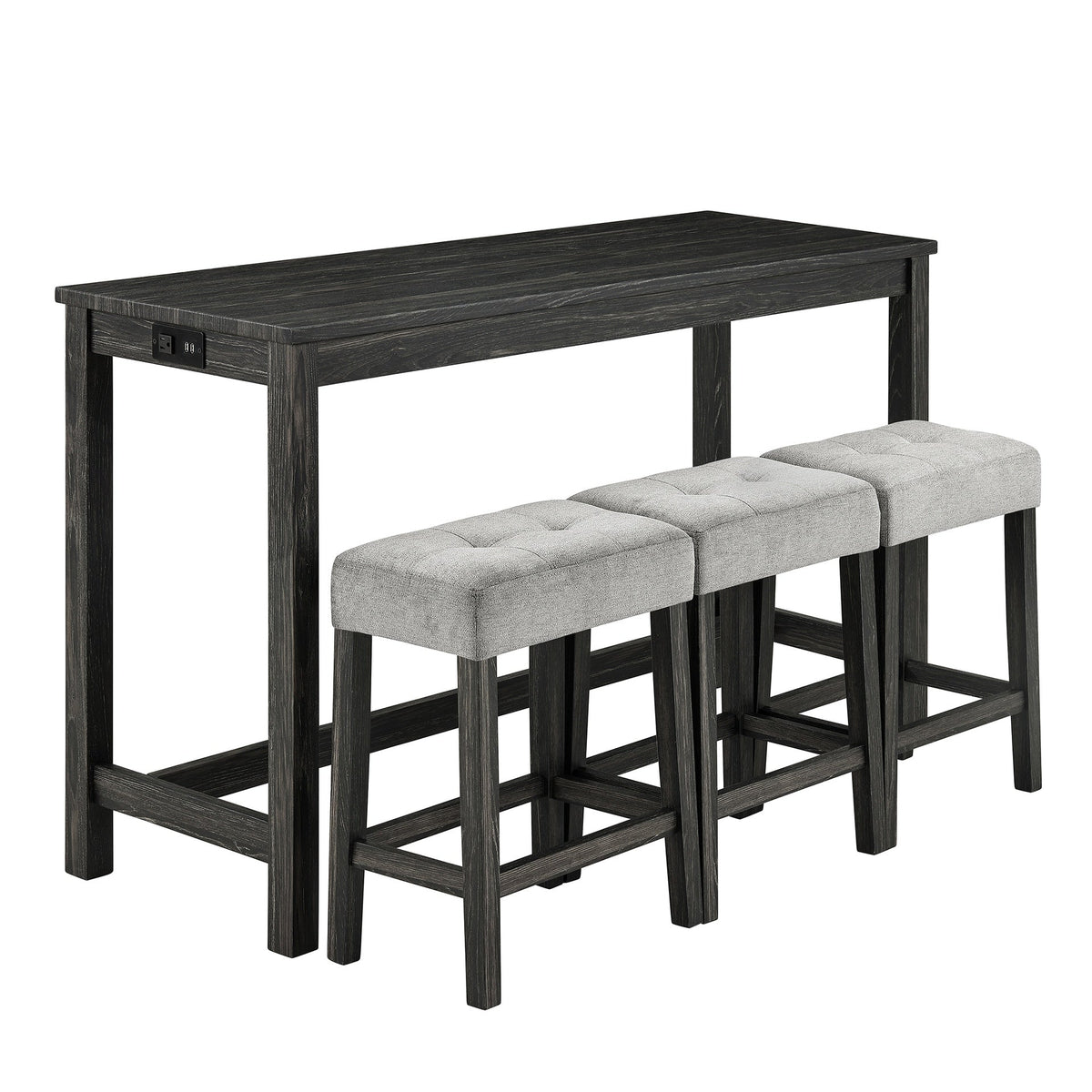 Bar Table Set with Power Outlet, Bar Table and Chairs Set, 4 Piece Dining Table Set, Industrial Breakfast Table Set, for Living Room, Dining Room, Game Room
