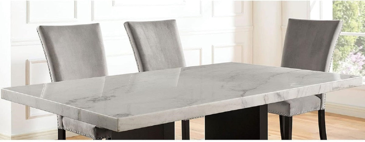Attractive Elegant White Genuine Marble Table Top 1pc Dining Table Sturdy Design Solidwood Base Dining Room Table