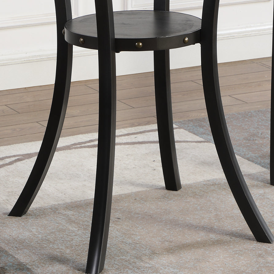 Biony 3-Piece 36" Round Espresso Finish Bar Table with 2 Tan Fabric Nail Head Pub Chairs