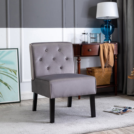 Reese 53"  2Piece Living Room Armless Button Tufted Pattern Accent Chair with Velvet Fabric and Premium High Density Foam Cushion, Grey