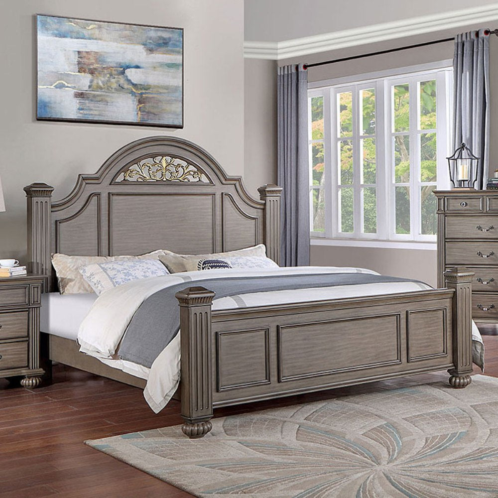 Eastern King Size Panel Bed 1pc Contemporary Style Gray Bedroom Furniture Formal Floral Design in Headboard