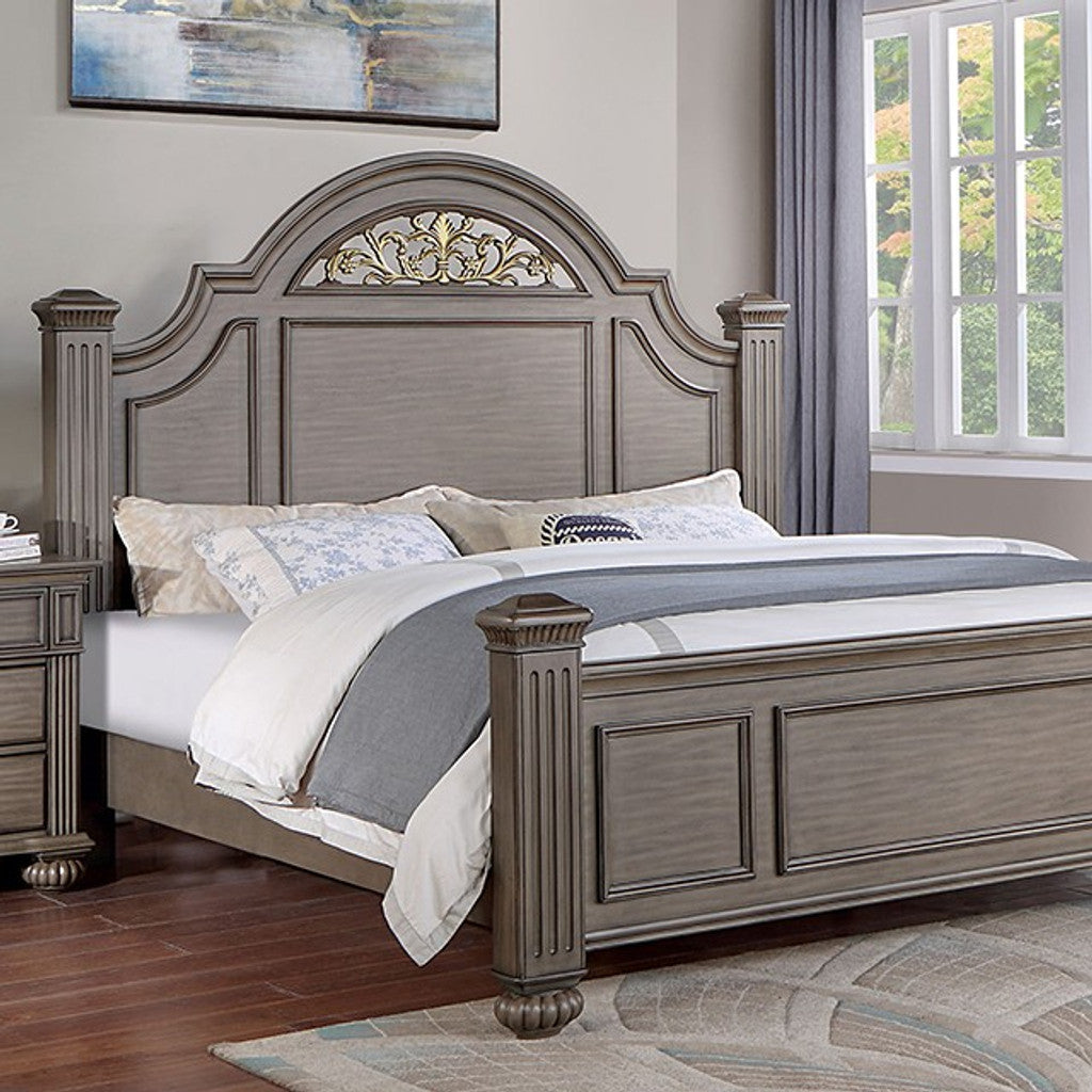 Eastern King Size Panel Bed 1pc Contemporary Style Gray Bedroom Furniture Formal Floral Design in Headboard