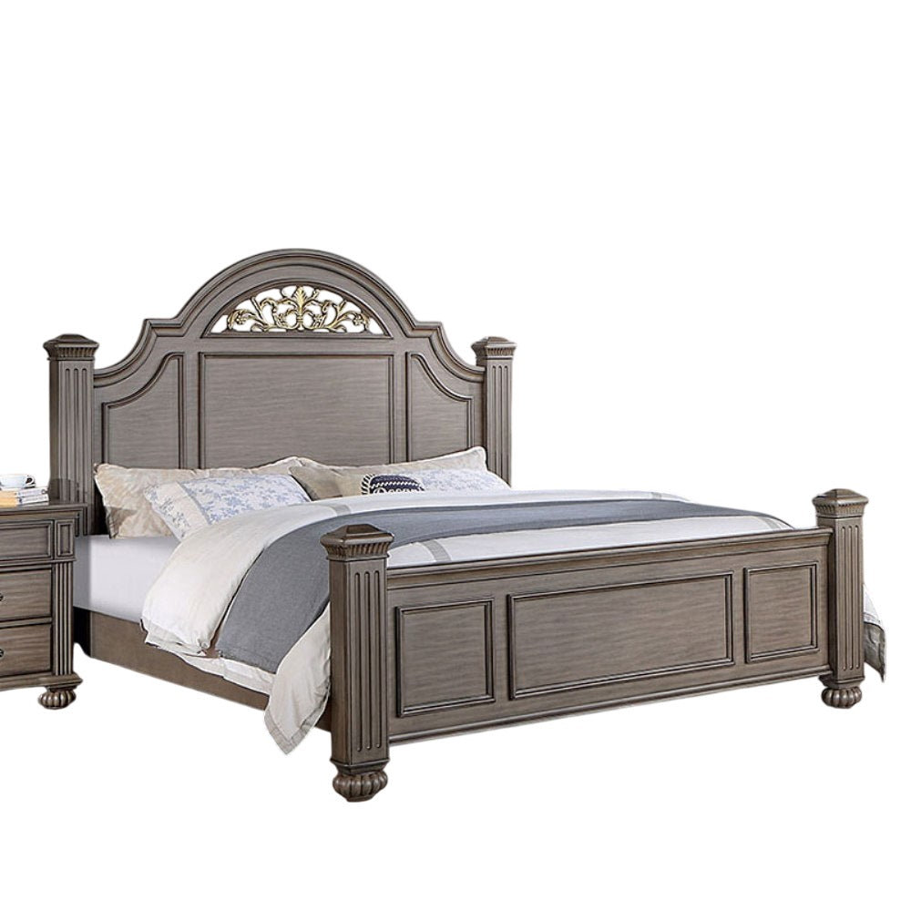 Queen Size Panel Bed 1pc Contemporary Style Gray Bedroom Furniture Formal Floral Design in Headboard