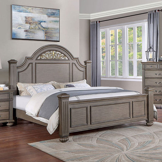 Queen Size Panel Bed 1pc Contemporary Style Gray Bedroom Furniture Formal Floral Design in Headboard