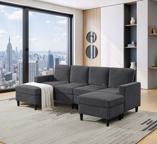 Cordory Upholstered Modular Sectional with 2 Ottomans