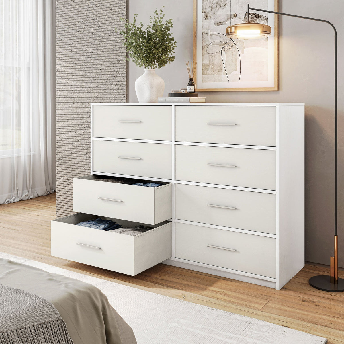 8-Drawer Dresser with Large Fabric Drawers, White