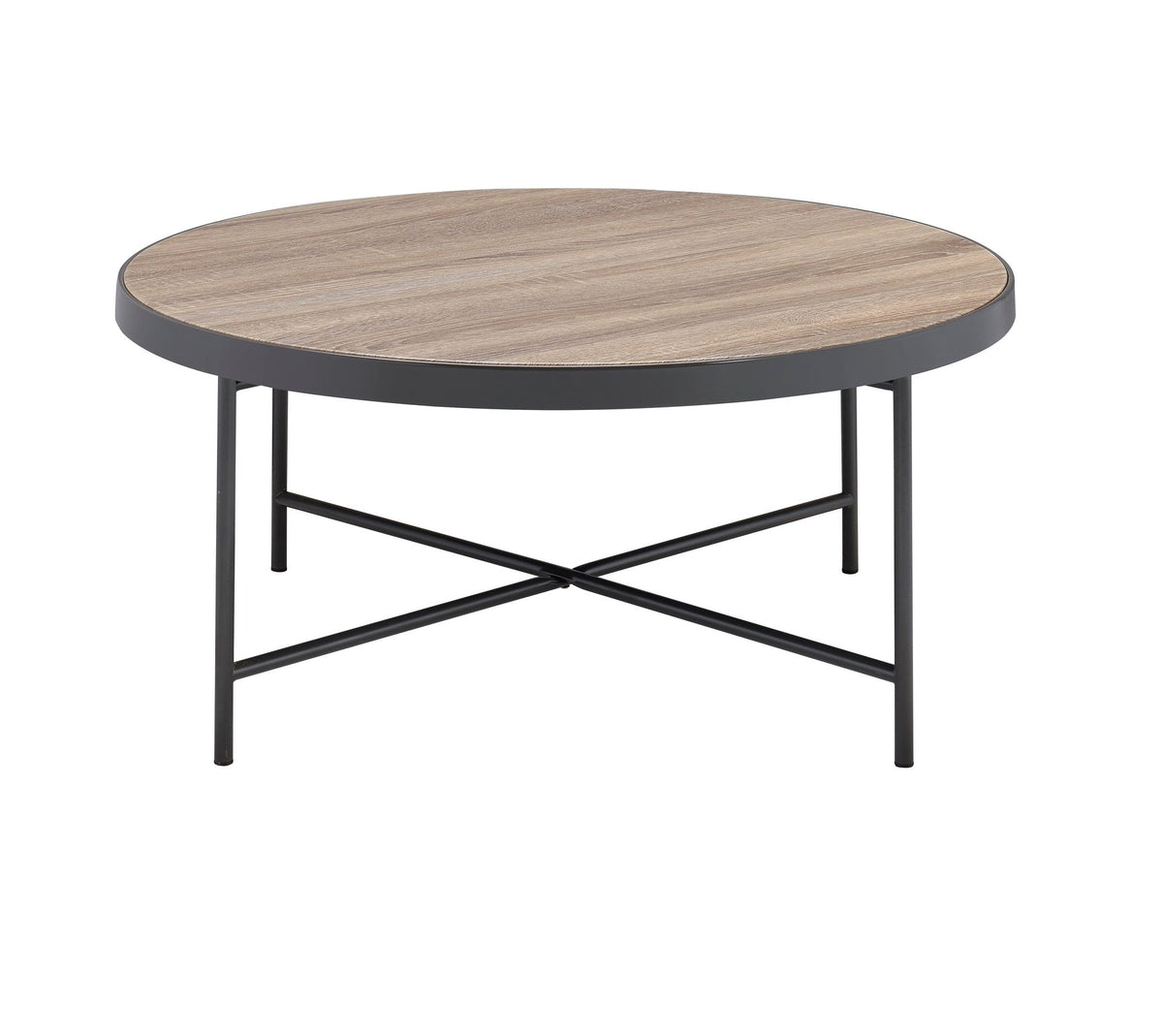 Industrial Style Round Coffee Table 1pc Metal Finish Living Room Furniture, Crossbar Metal Support