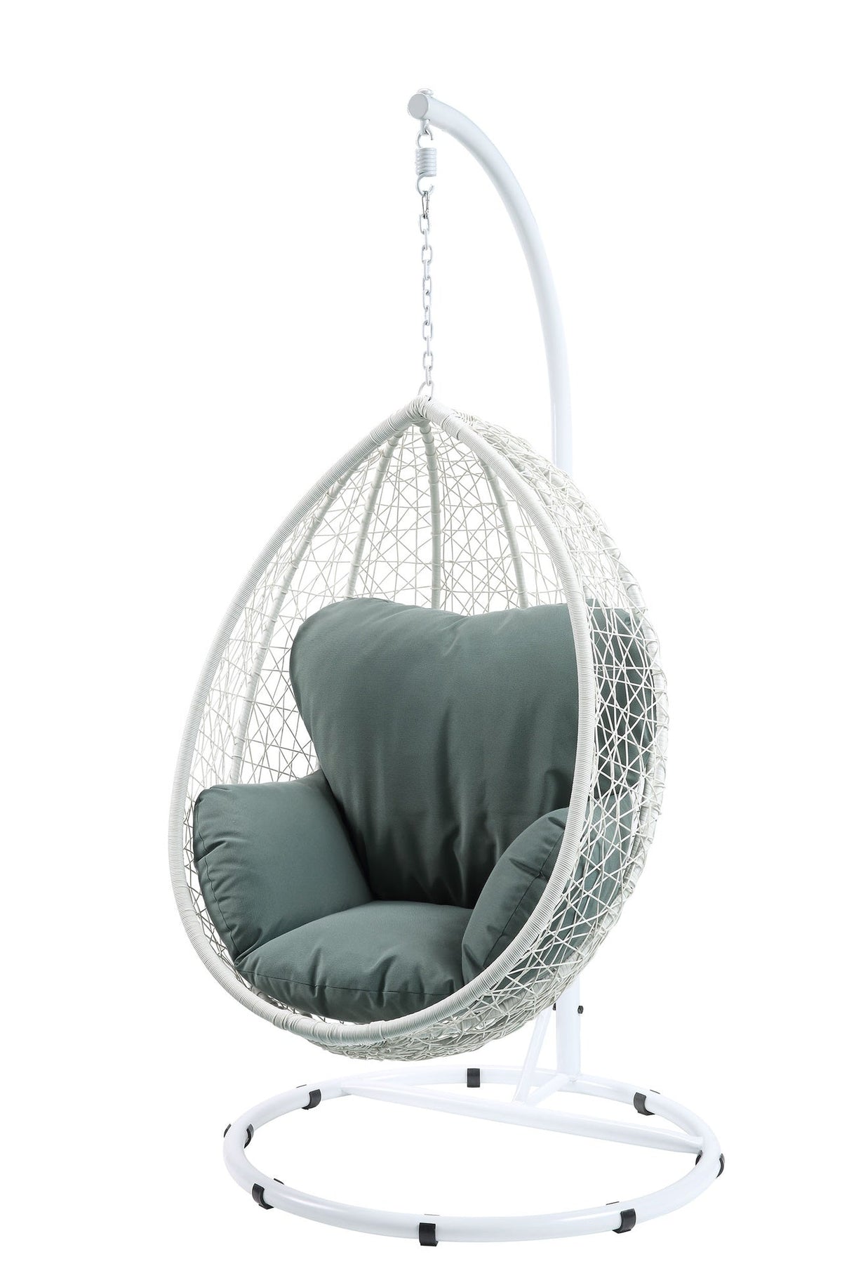 Simona Green Fabric & White Wicker Hanging Chair