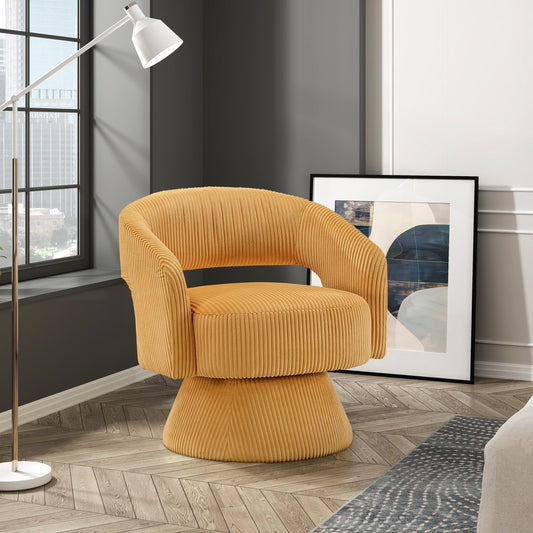 Modern Luxurious Swivel Accent Chair Yellow Soft Corduroy Upholstery Plush Seating Solid Wood Stylish Home Furniture 1pc