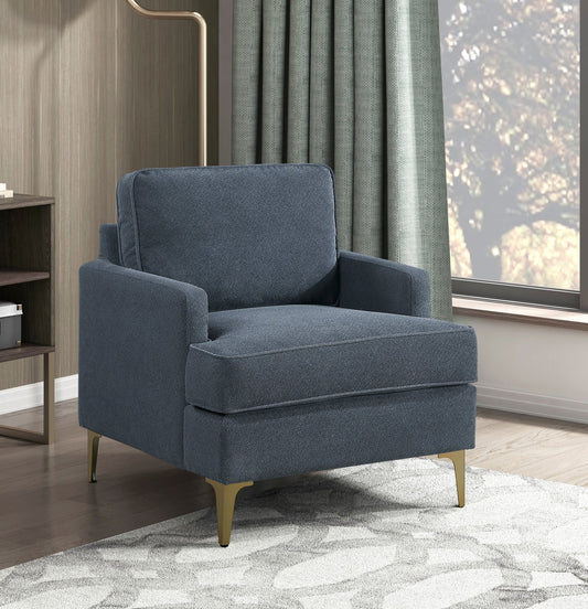 Modern Comfort Accent Chair 1pc Gray Chenille Upholstery Gold Finish Metal Legs Living Room Furniture Durable Plywood