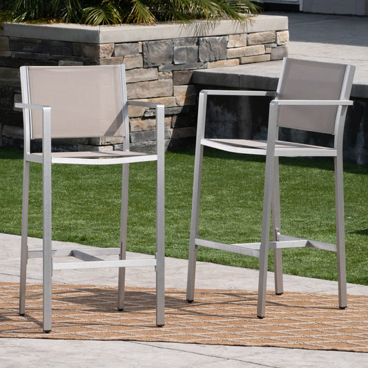 29.50" Barstools with Silver Rust-Proof Aluminum Frame, Grey Mesh, Set of 2