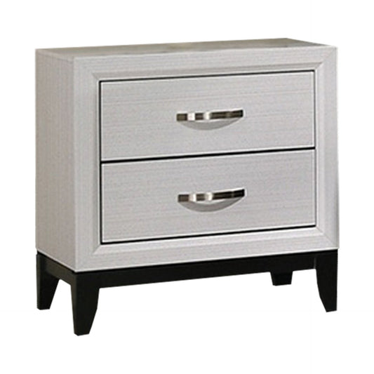 Erica Nightstand, 2 Drawers, White Wood Finished Frame, Metal Handles