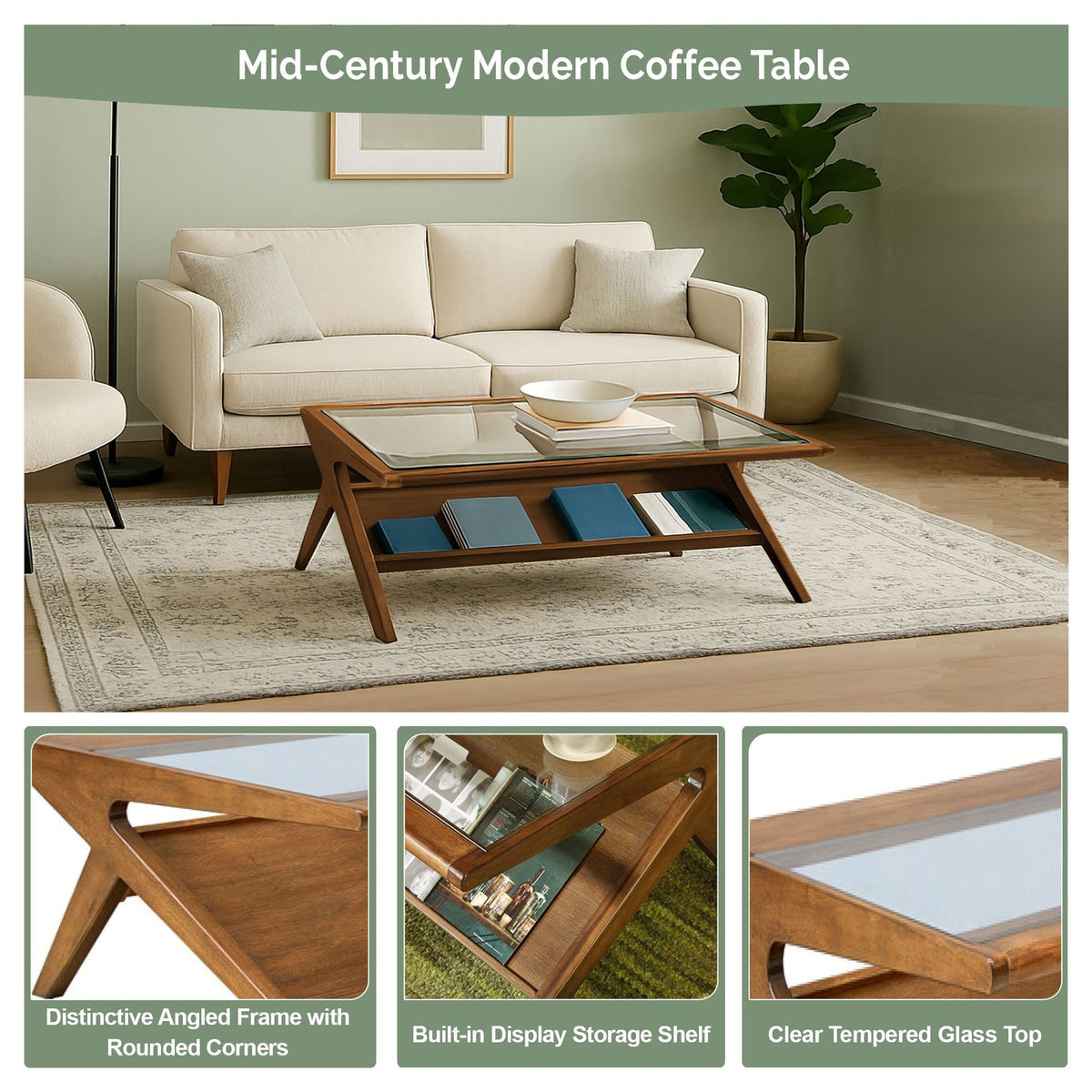 Rocket wood & tempered glass coffee table, Morocco Brown