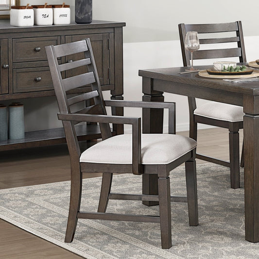 Classic Style Dark Espresso Finish Arm Chair Set of 2pc, Upholstery Seat Wooden Dining Furniture