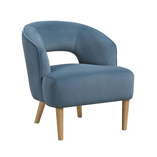 Luxury Home Unique Style Accent Chair Blue Velvet Plush Seat Solid Wood Legs Contemporary Living Room Furniture 1pc