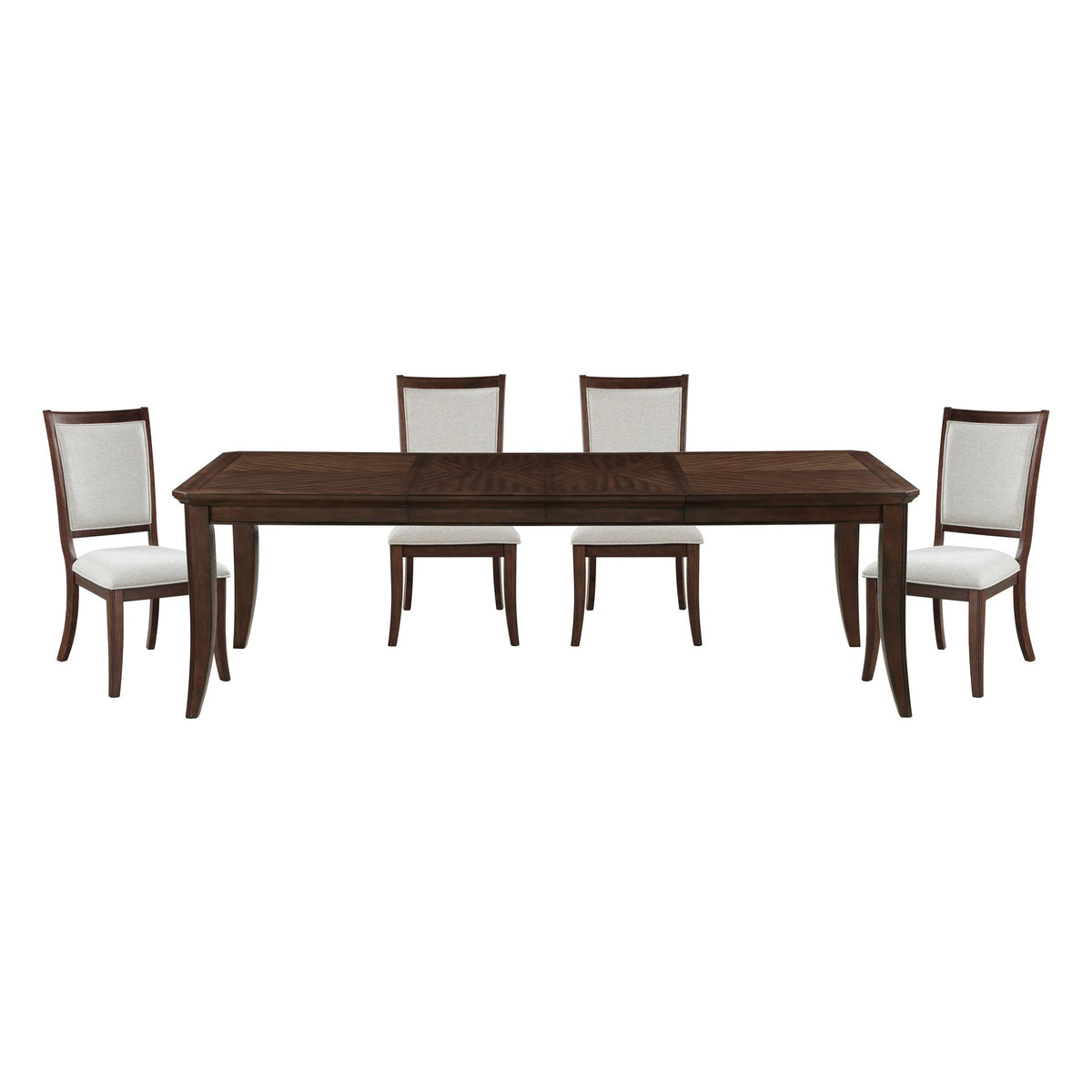 Formal Traditional 5pc Dining Set Table and Chairs Separate Extension Cherry Finish with Dark Walnut Inlay Wooden Furniture