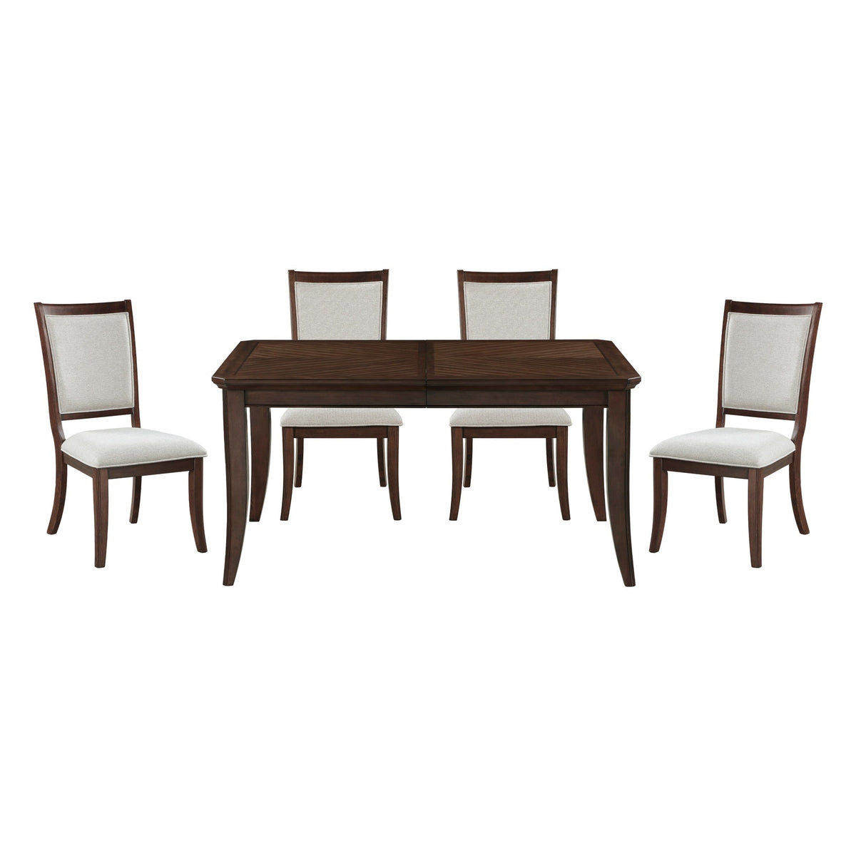 Formal Traditional 5pc Dining Set Table and Chairs Separate Extension Cherry Finish with Dark Walnut Inlay Wooden Furniture