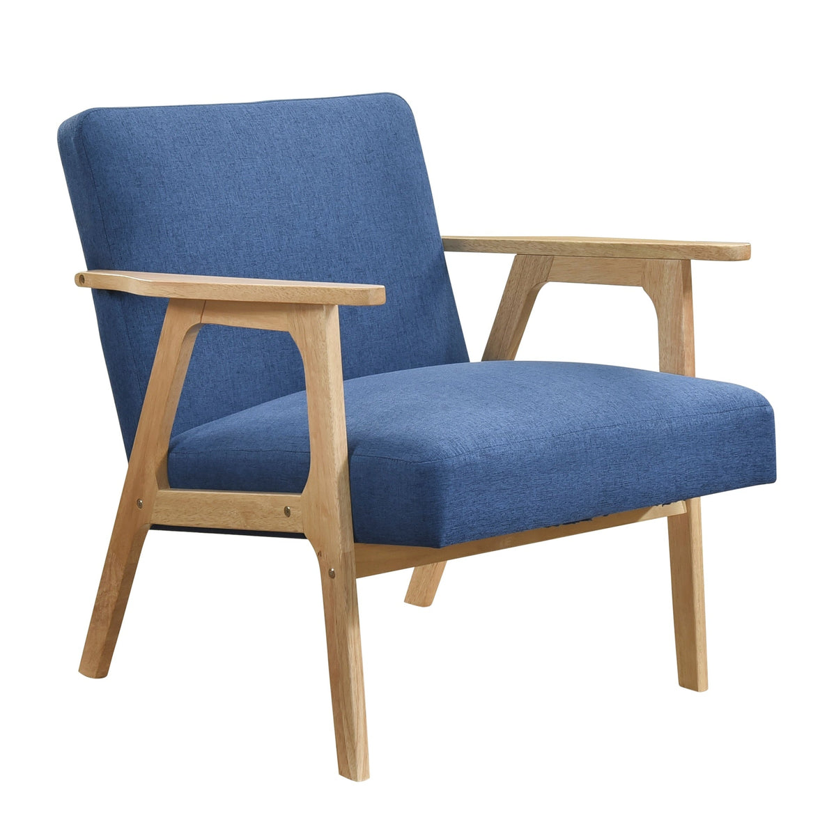 Modern Home Furniture Blue Fabric Upholstery 1pc Accent Chair Solid Rubberwood Natural Finish Contemporary Cushion Seat