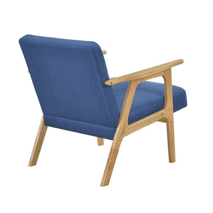 Modern Home Furniture Blue Fabric Upholstery 1pc Accent Chair Solid Rubberwood Natural Finish Contemporary Cushion Seat