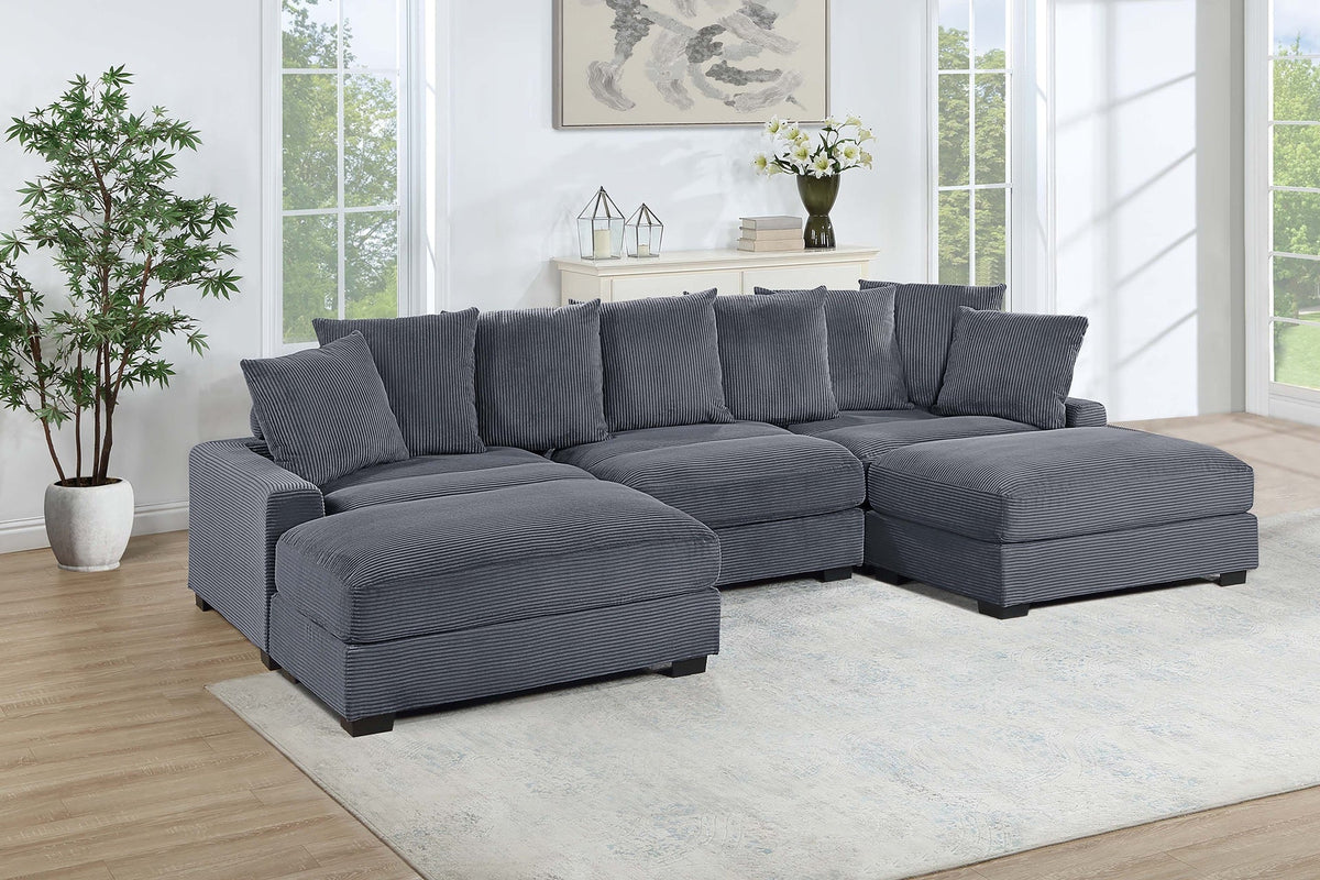 Contemporary Dark Gray 5pc Modular Sectional Set Corduroy Couch LAF & RAF Chairs 1x Armless Chairs 2x Ottomans Living Room Furniture