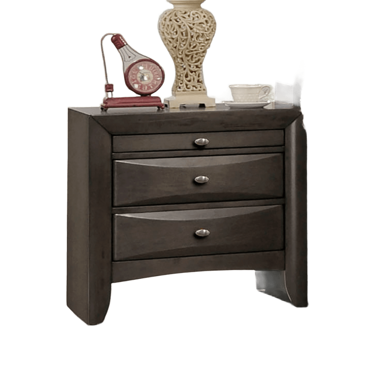 Gray Simple Contemporary 1pc Nightstand Solid wood Bedside Table Knob Pulls 2-Drawers Bedside Table