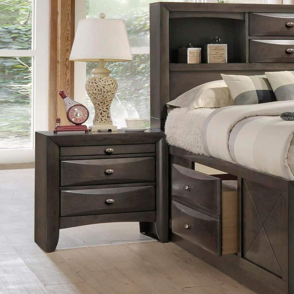 Gray Simple Contemporary 1pc Nightstand Solid wood Bedside Table Knob Pulls 2-Drawers Bedside Table