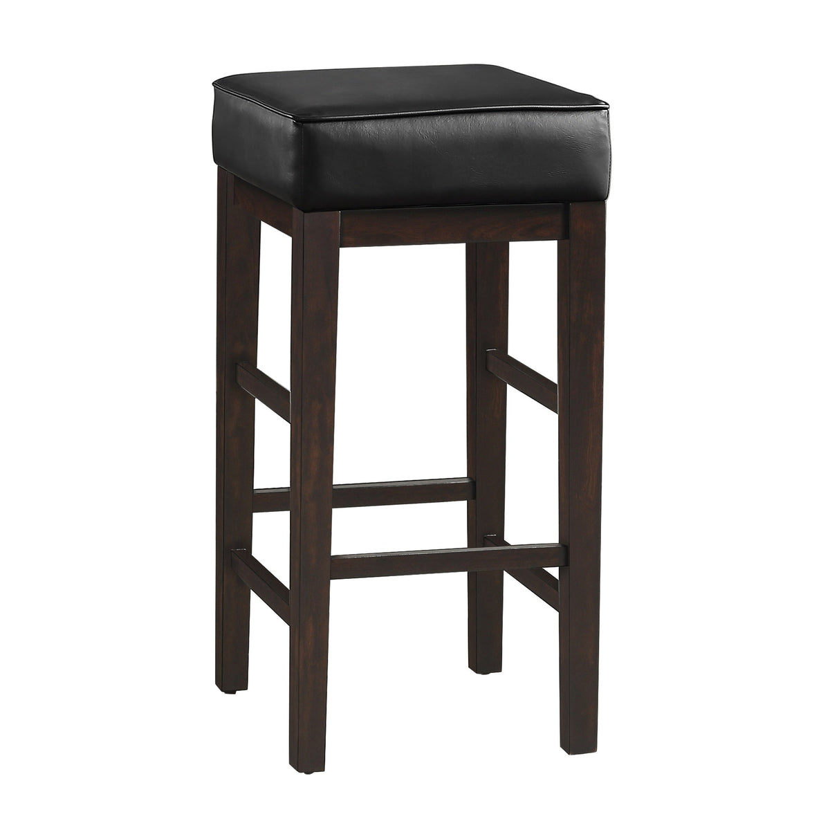 Transitional Black Faux Leather Seat 29-inch Pub Height Stools Set of 2, Espresso Finish Solid Wood Frame