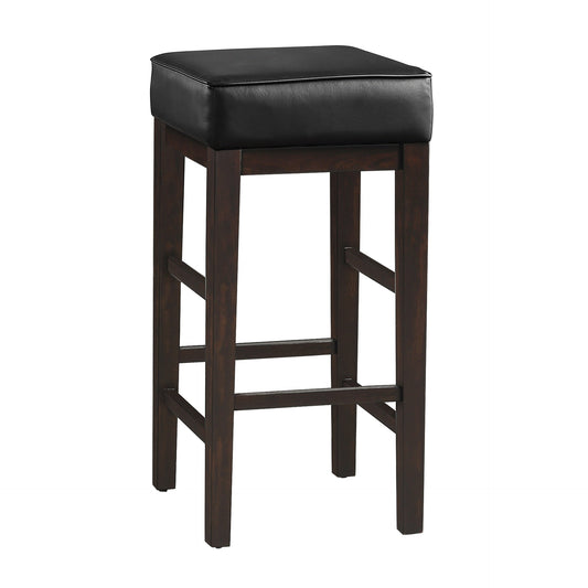 Transitional Black Faux Leather Seat 29-inch Pub Height Stools Set of 2, Espresso Finish Solid Wood Frame