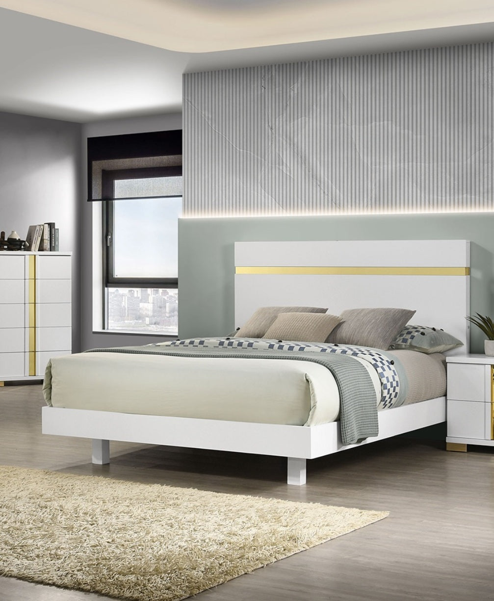 White 1pc Queen Size Bed Underbed LED Modern Bedroom Furniture Acrylic Trim Mattress Ready Bedframe