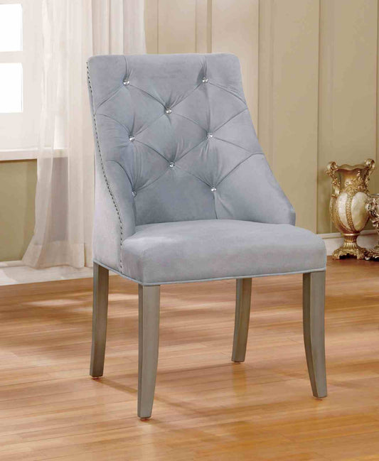 Transitional Style 2pc Side Chair Nailhead Trim Button Tufted Back Silver And Gray Finish Dining Room
