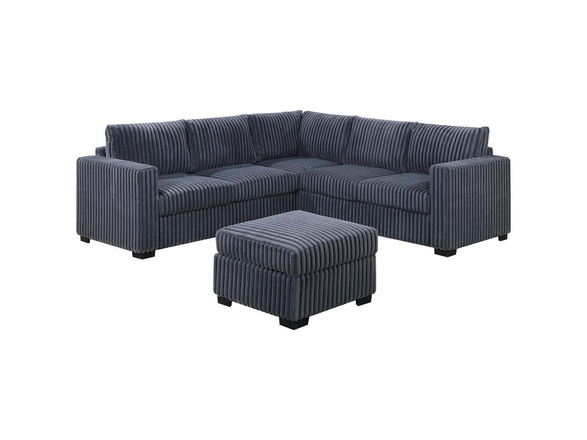 Beautiful 4-Piece Sectional Set W/ Ottoman Dark Gray One Arm Loveseat Corner Wedge Corduroy Upholstered Plush Couch