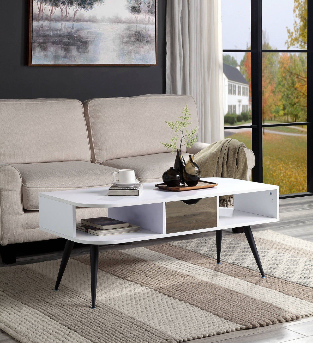 Halima White & Black Finish Coffee Table