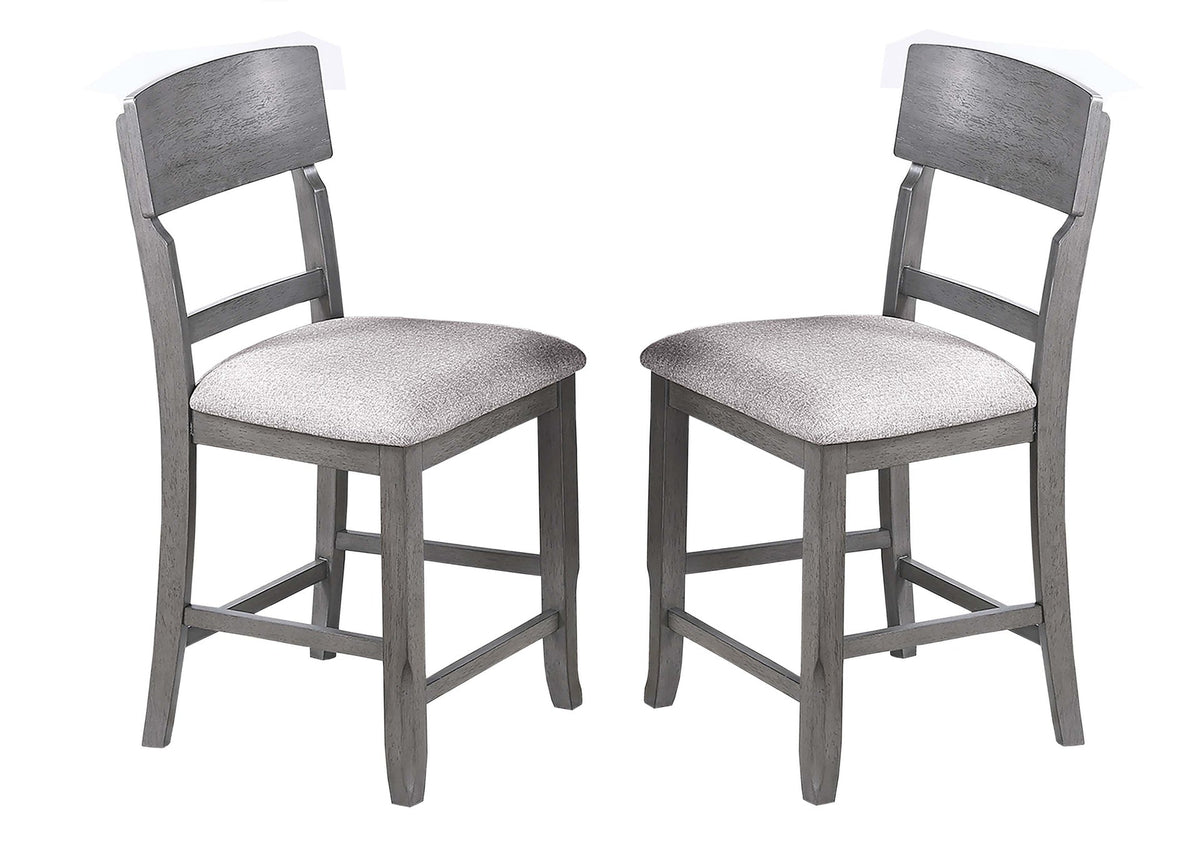 Gray Color High Chairs Modern Ladder Back design Set of 2pc Counter HT. Dining Chairs Fabric Cushion Seat Wooden Dining Room