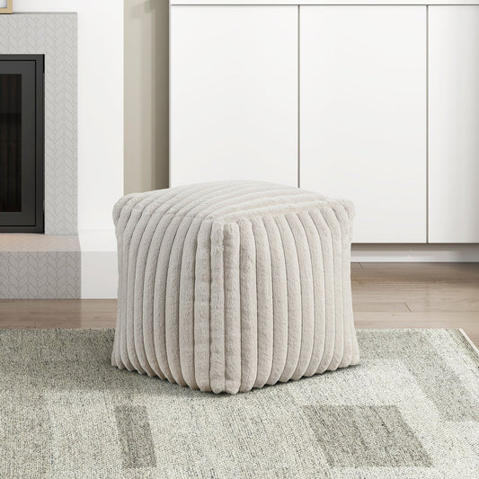 Square Pouf Plush Off-White Corduroy Fabric Upholstery Modern Ottoman, Footstool, Non-Slip Floor Pouf, Bean Bag Chair, 1pc Sitting Pouf