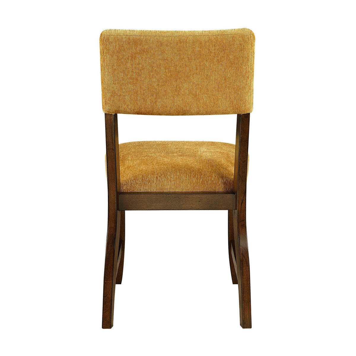Contemporary Dining Side Chairs Set of 2 Durable Mustard Yellow Chenille Fabric Upholstered Comfort Seat Back Wooden Furniture