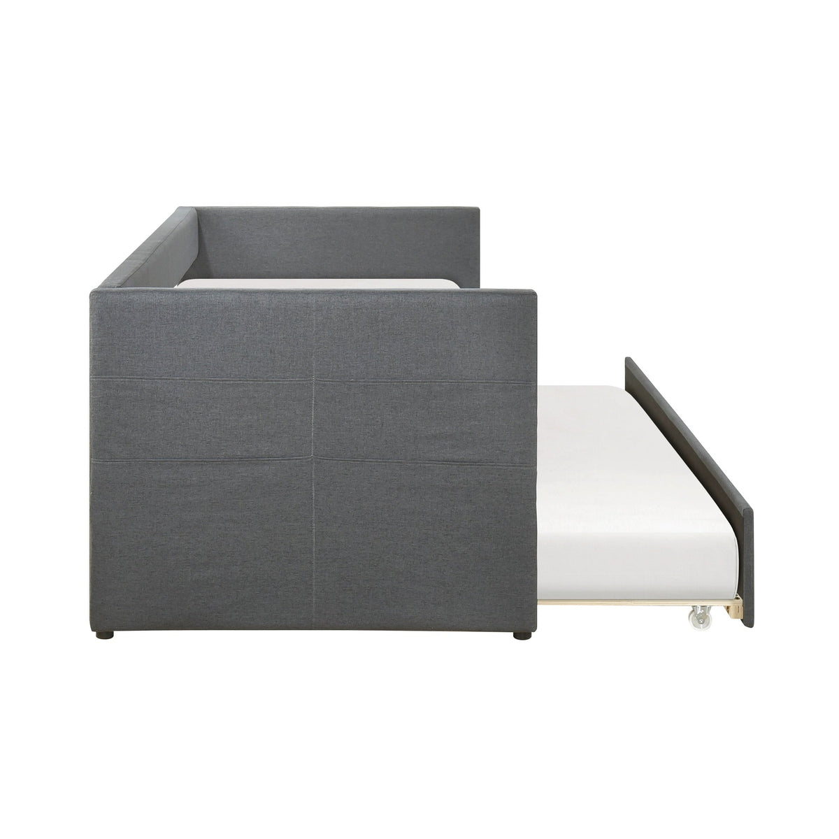 Modern Daybed Pull-out Trundle Side Pockets Dark Gray Upholstery Nailhead Trim Bedroom Living Room Furniture 1pc