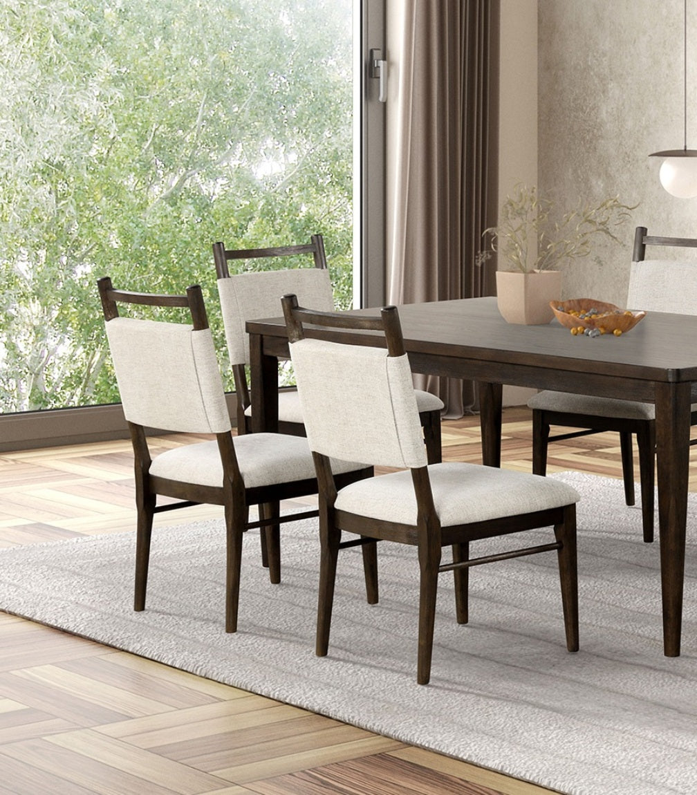 7pc Dining Room Set Dark Walnut Wooden Dining Table 6x Side Chairs Rubber wood Modern Kitchen Dining