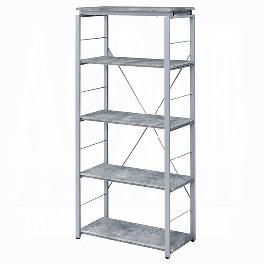 Metal Shelving Unit Bookshelf 1pc Home Office Furniture Wooden Storage Rack Shelves, Faux Concrete & Silver Finish