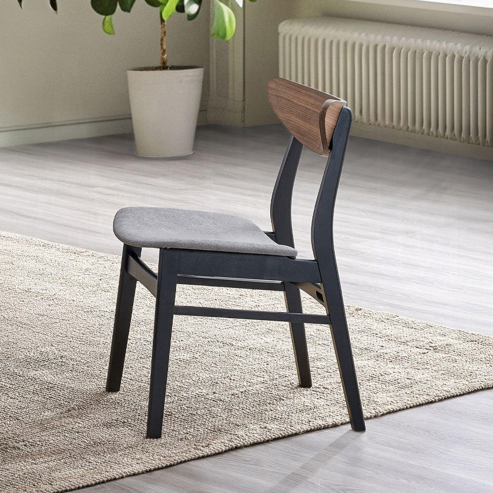 Contemporary Dining Side Chairs Set of 2 Walnut and Black Finish Gray Upholstery Wooden Kitchen Furniture Curved Back
