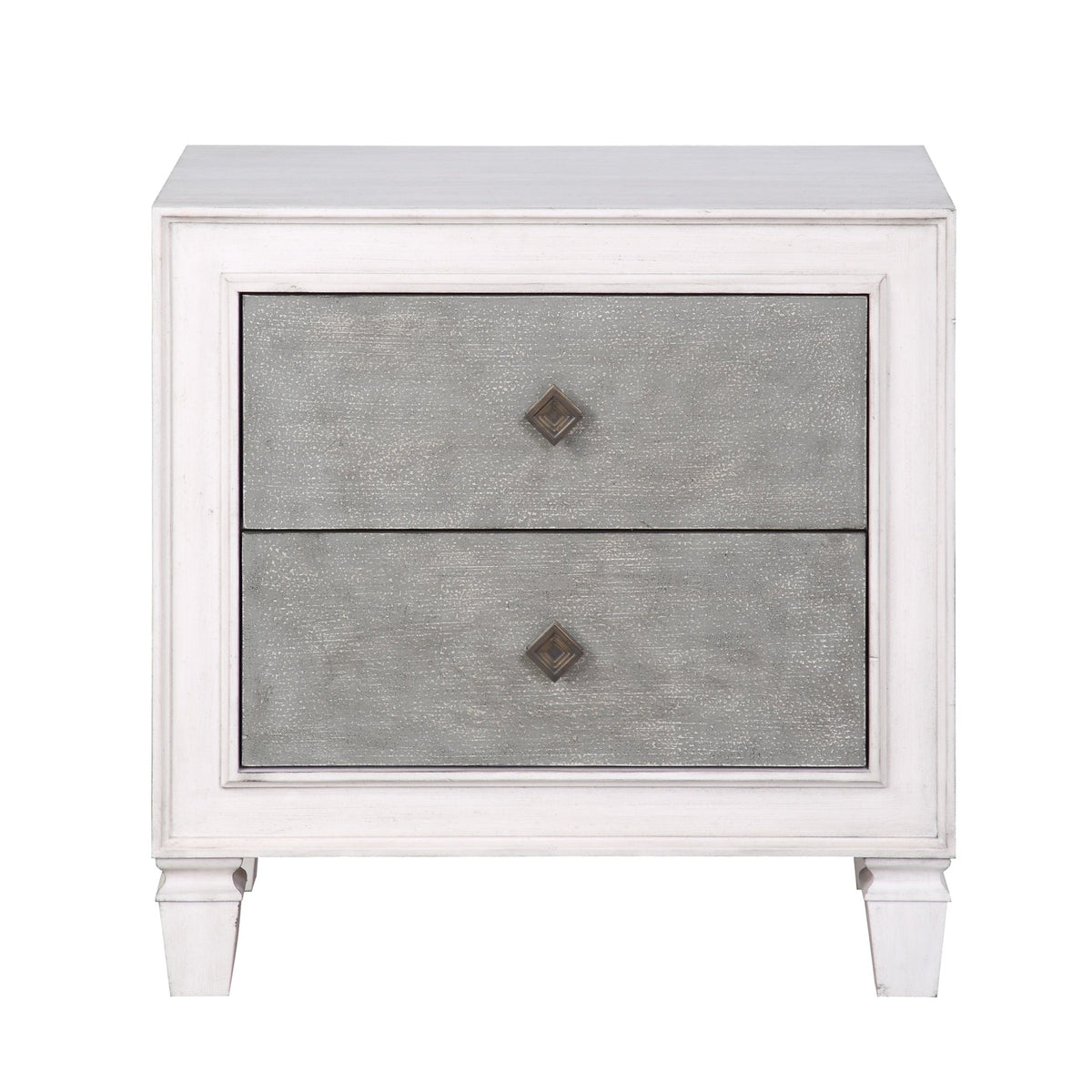 Modern Rustic White and Gray Finish 2-Drawers Nightstand Wooden Bedroom Furniture 1pc Farmhouse Style