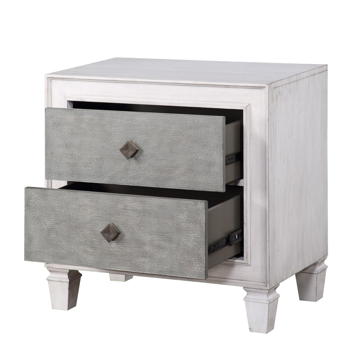 Modern Rustic White and Gray Finish 2-Drawers Nightstand Wooden Bedroom Furniture 1pc Farmhouse Style