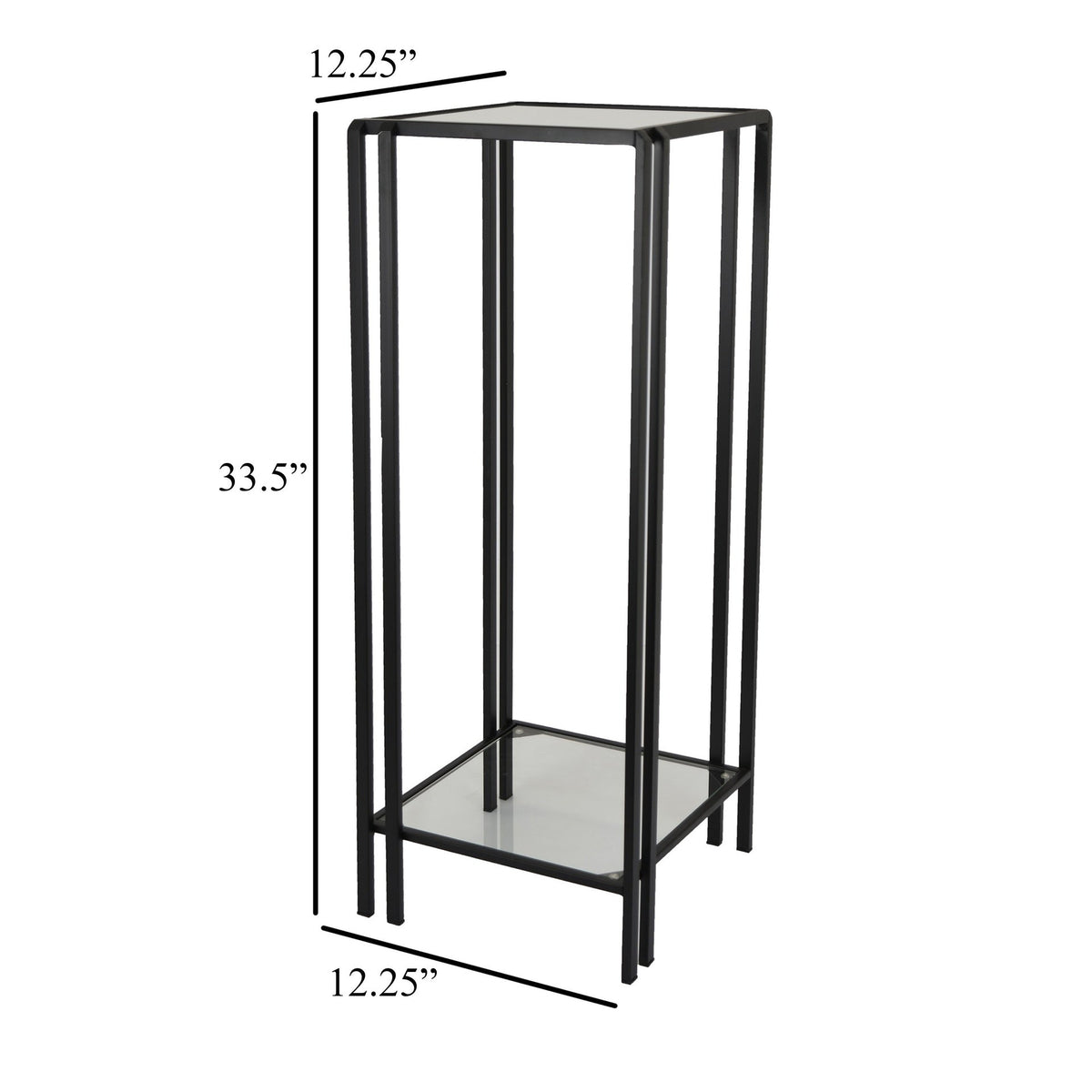 Buckley Plant Stand Table, Black Metal, Square Mirrored Top, 34 Inch