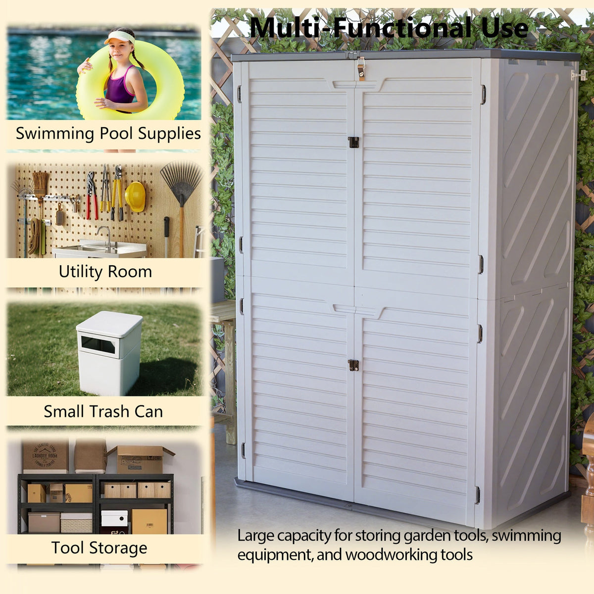 Rust Proof Resin Garden Equipment Storage - Weatherproof, Spacious, UV Resistant Material, Non-Partitioned