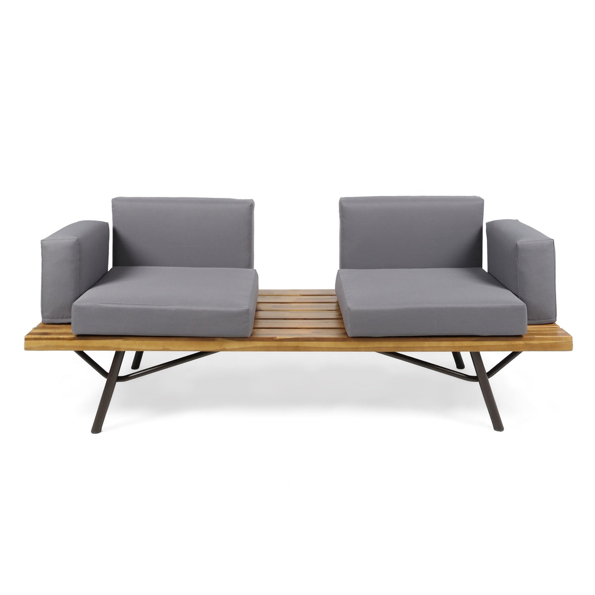 Canoga Outdoor Industrial Loveseat with Coffee Table