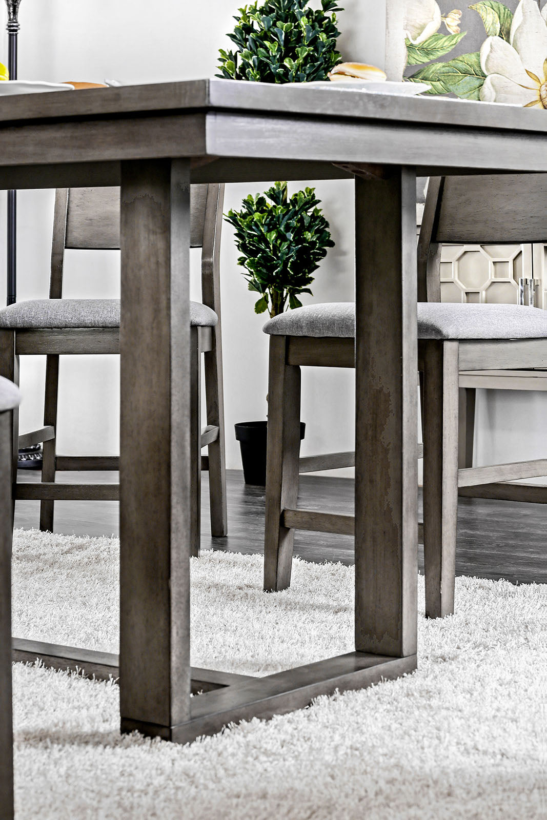Contemporary Gray 1pc Counter Height Dining Table Solid wood Center Support Beam Table Dining Room Furniture