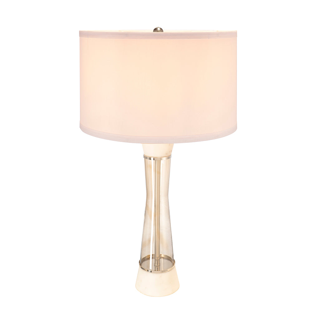 D15x30.2" White and Bronze Marble Table Lamp with Glass Cylinder (Lamp Shade Assembly Required)