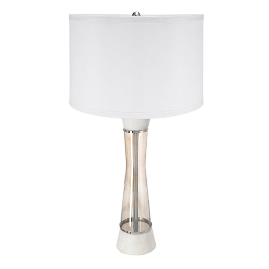 D15x30.2" White and Bronze Marble Table Lamp with Glass Cylinder (Lamp Shade Assembly Required)
