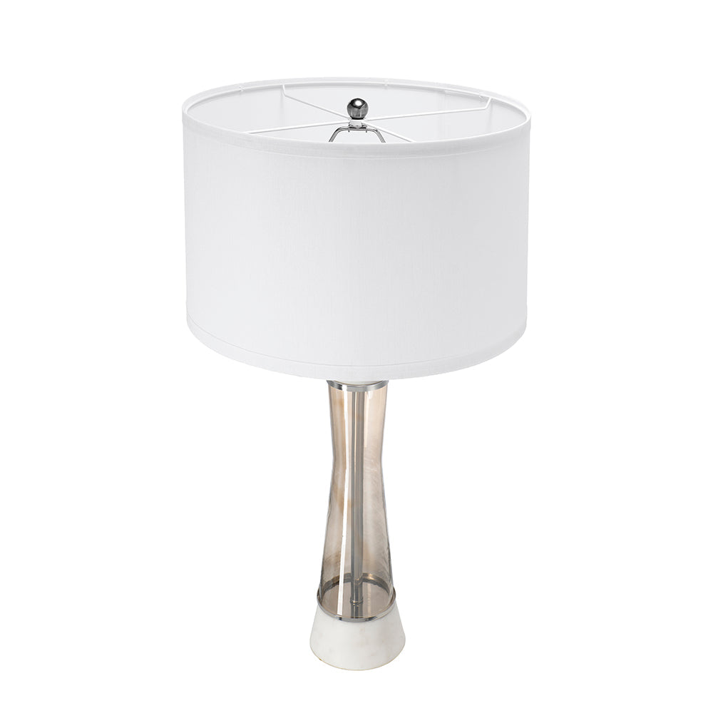 D15x30.2" White and Bronze Marble Table Lamp with Glass Cylinder (Lamp Shade Assembly Required)