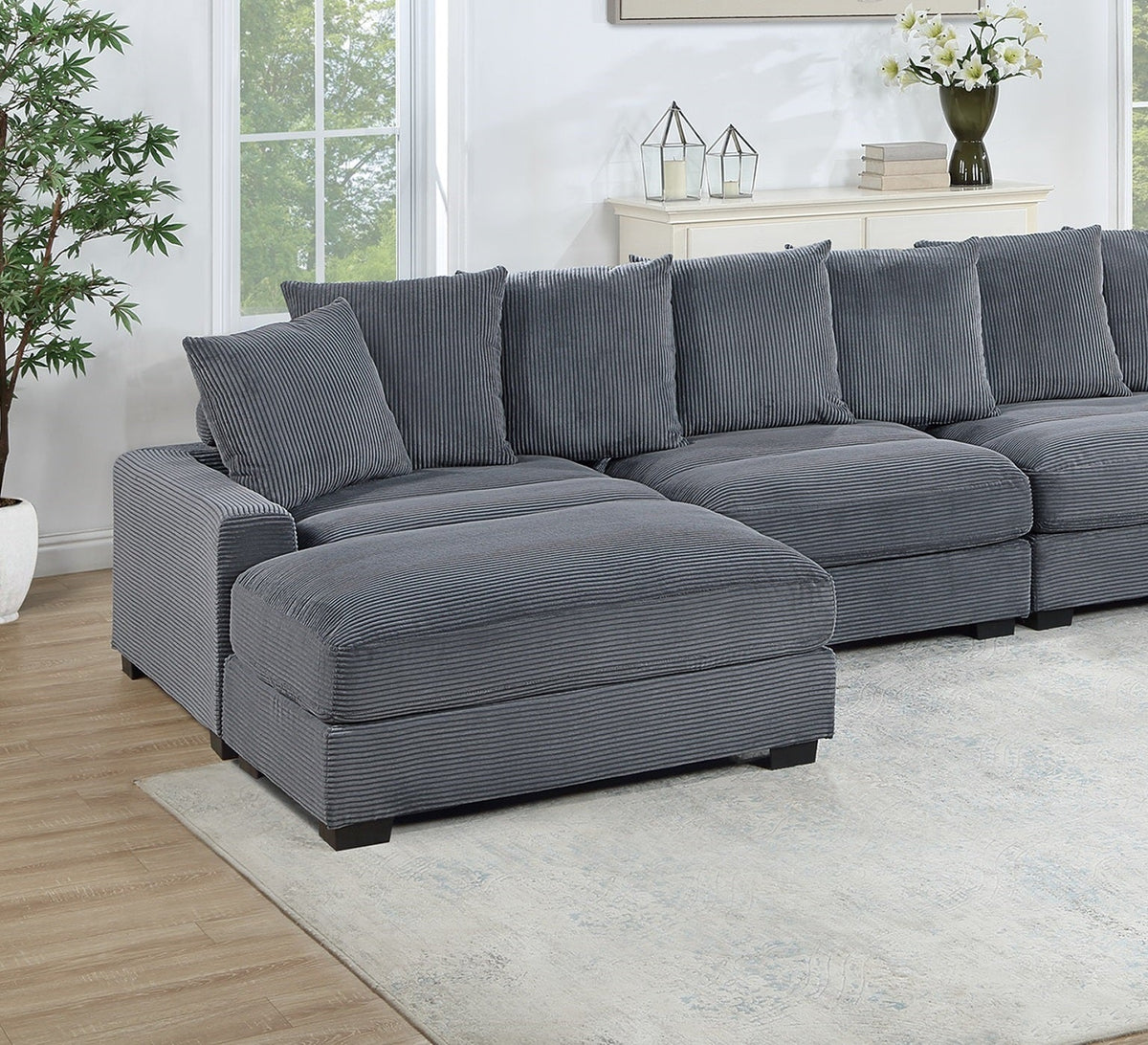 Contemporary Dark Gray 6pc Modular Sectional Set Corduroy Couch LAF & RAF Chairs 2x Armless Chairs 2x Ottomans Living Room Furniture